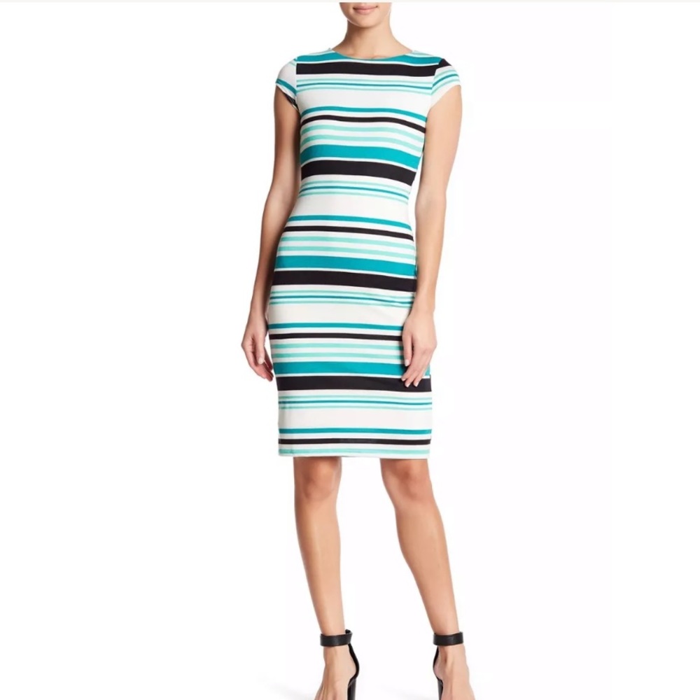 Velvet Torch Green Cap Sleeve Striped T-Shirt Dres